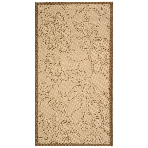 SAFAVIEH Courtyard Natural/Brown Doormat 2 ft. x 4 ft. Floral Indoor/Outdoor Patio Area Rug