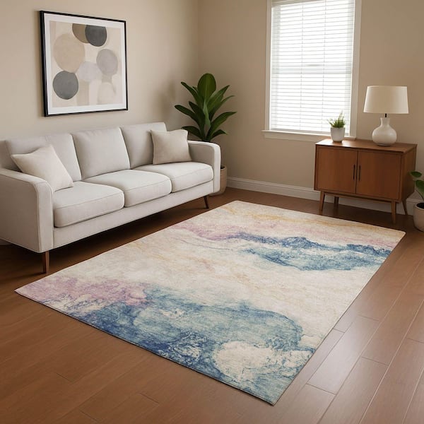 Mayfield Premium Machine Washable Abstract AMF1799 Pearl 3 ft. x 4 ft. Area Rug