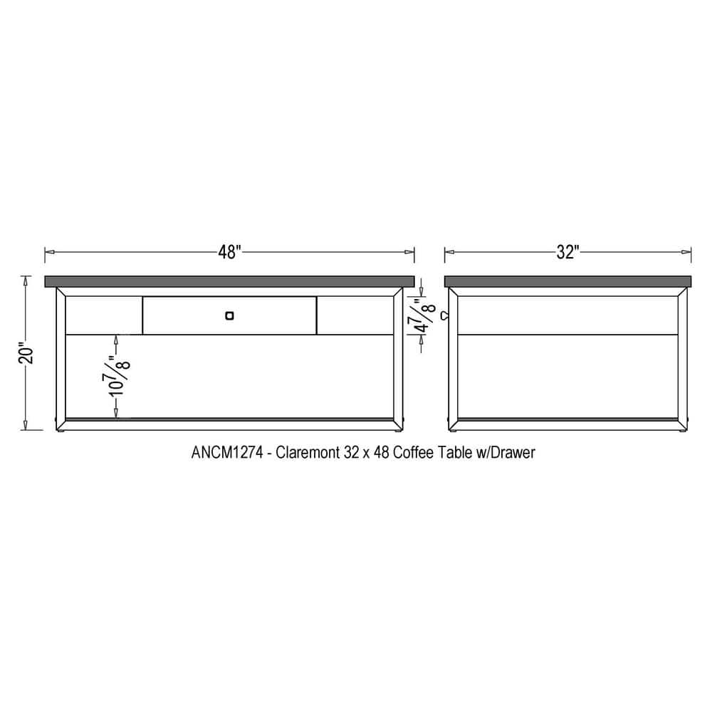 Claremont 48" Rustic Wood Coffee Table with Drawer and Shelf