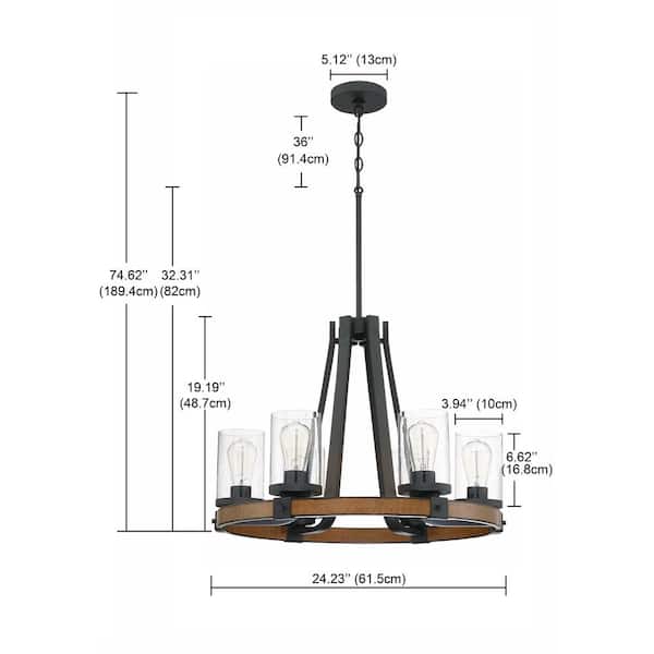 Pia Ricco 6-Light Matte Black Chandelier with Clear Seeded Glass  