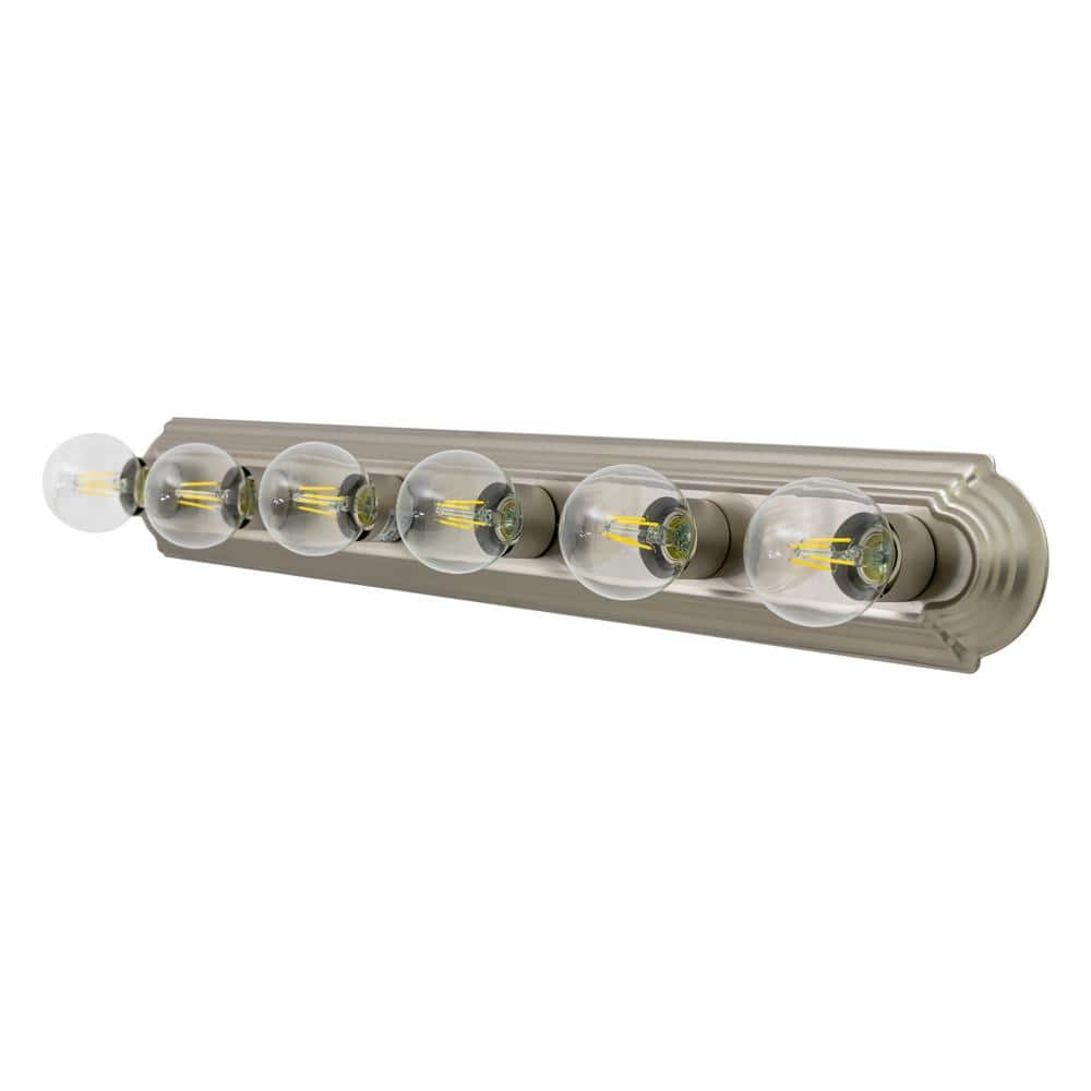 Satin Nickel 36" Six-Light Cylinder Bathroom Vanity Bar
