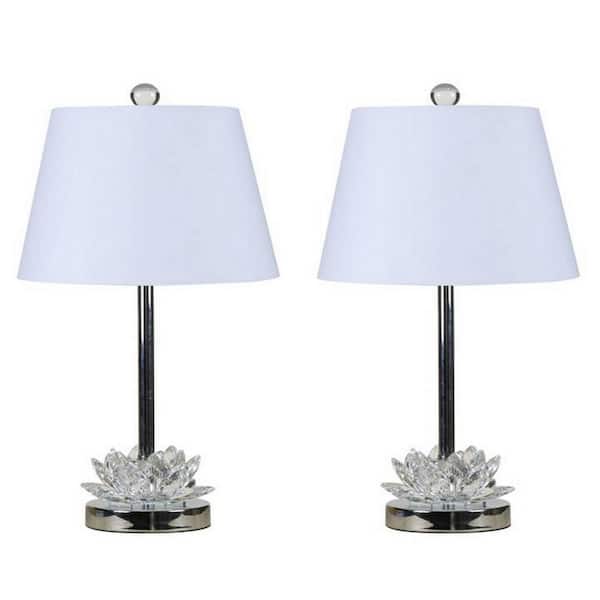 Fangio Lighting 21 in. Chrome Glass and Metal Indoor Table Lamp with Decorator Shade (2-Pack)