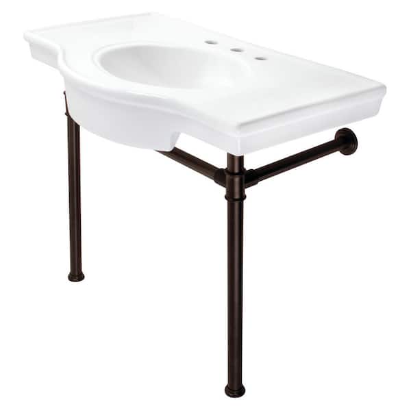 Kingston Brass Imperial Console 37 in. Console Table in Vitreous China with Metal Legs in Oil Rubbed Bronze