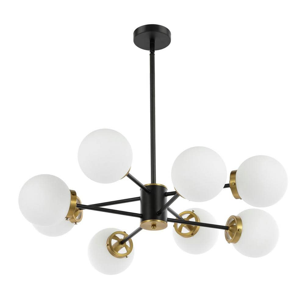Black 8-Light Sputnik Chandelier with Opal Glass Shades