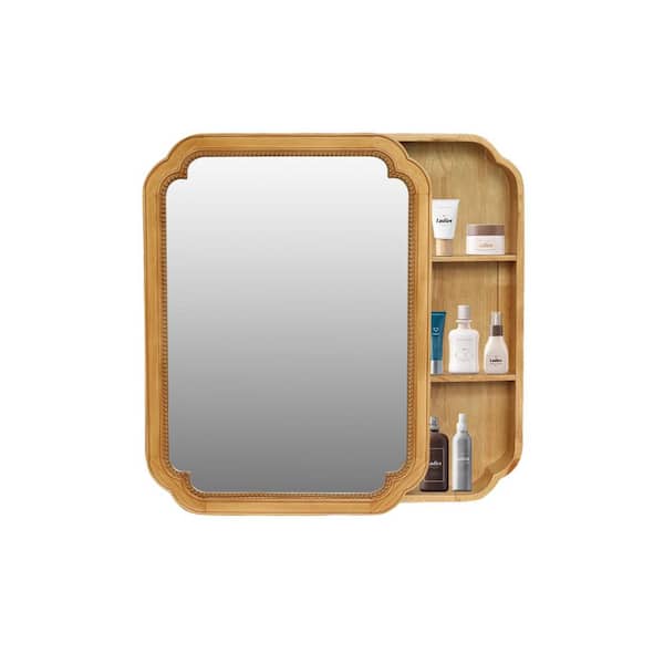 23.82 in. W x 31.5 in. H Rectangular Wood Framed Bathroom Medicine Cabinet with Mirror Wall Mount Storage Cabinet Brown