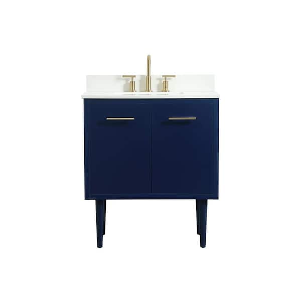 Unbranded Simply Living 30 in. W x 19 in. D x 33.5 in. H Bath Vanity in Blue with Ivory White Engineered Marble Top