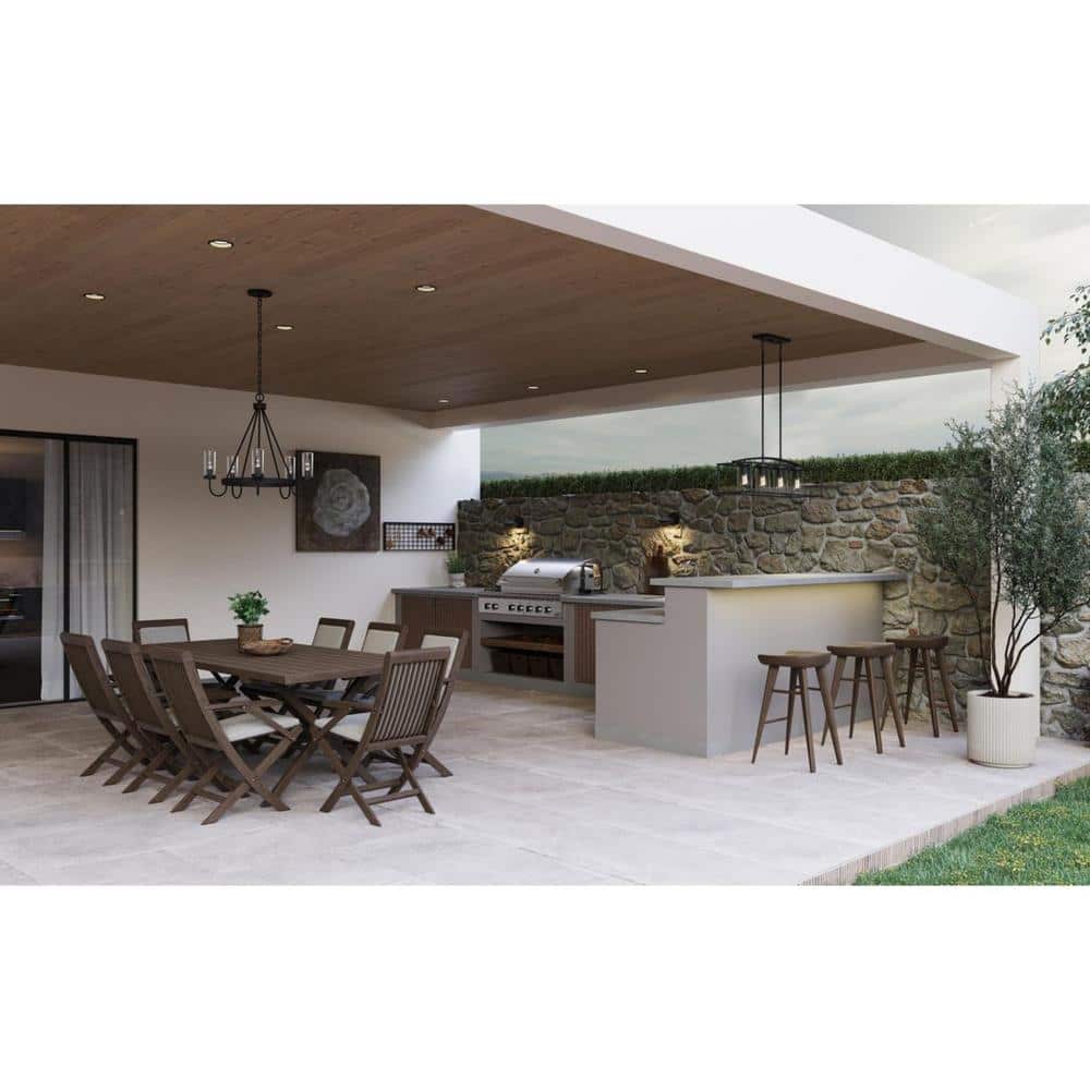 Matte Black Outdoor Cage Chandelier with Clear Glass Shades