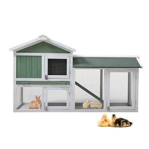 2-Tier Wooden Rabbit Hutch Bunny Cage with Waterproof Roof, Tray
