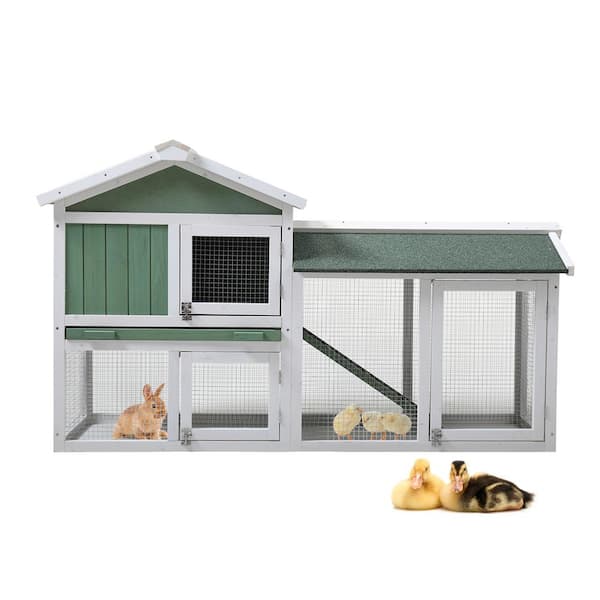 COZIWOW 2-Tier Wooden Rabbit Hutch Bunny Cage with Waterproof Roof, Tray