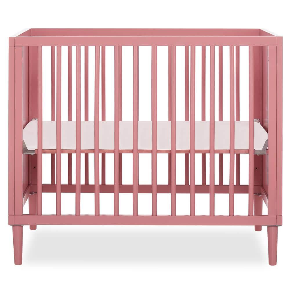 Dream On Me Lucas 4-in-1 Rose Mini Modern Crib with Rounded Spindles I Convertible Crib I Mid- Century Meets Modern, Pink -  632-ROSE