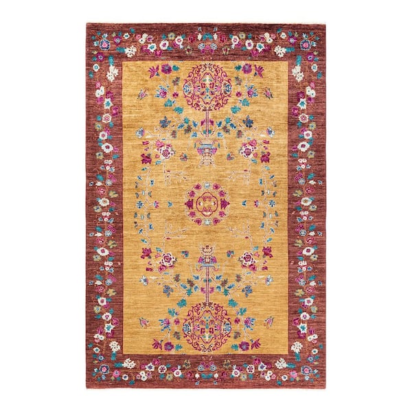 Eclectic 6 ft. x 9 ft. Yellow  Floral Wool Indoor Area Rug
