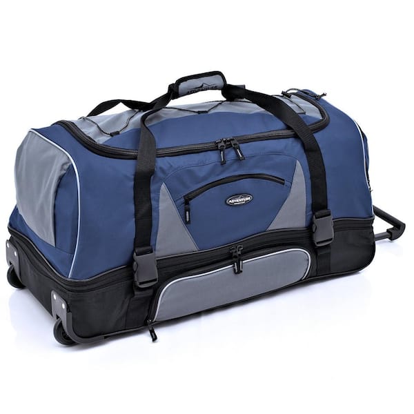 Travelers Club 30 in. Blue/Gray 2-Section Drop-Bottom Rolling Duffel ...