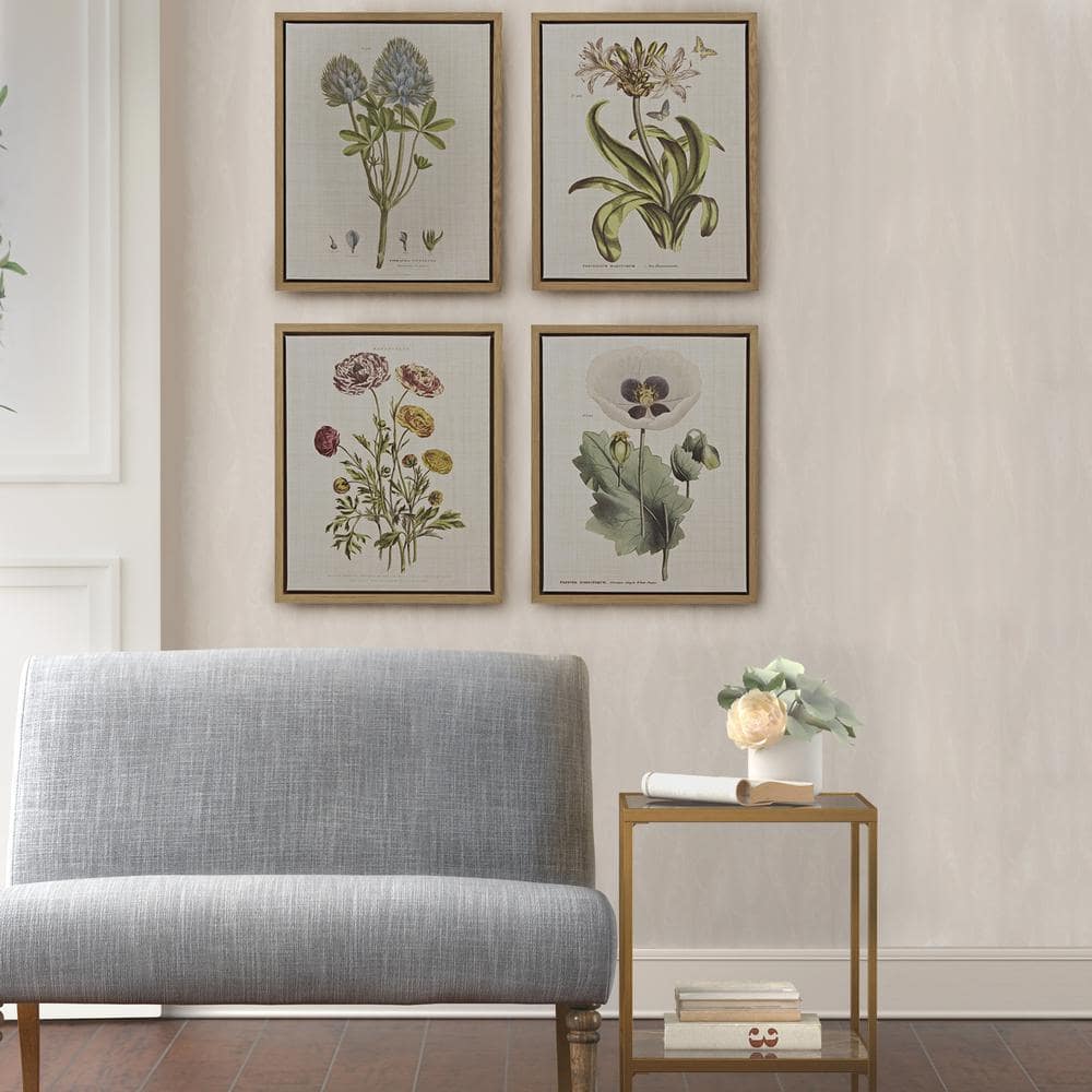Herbal Botany 4-Piece Framed Canvas Wall Art Set with Botanical Illustrations