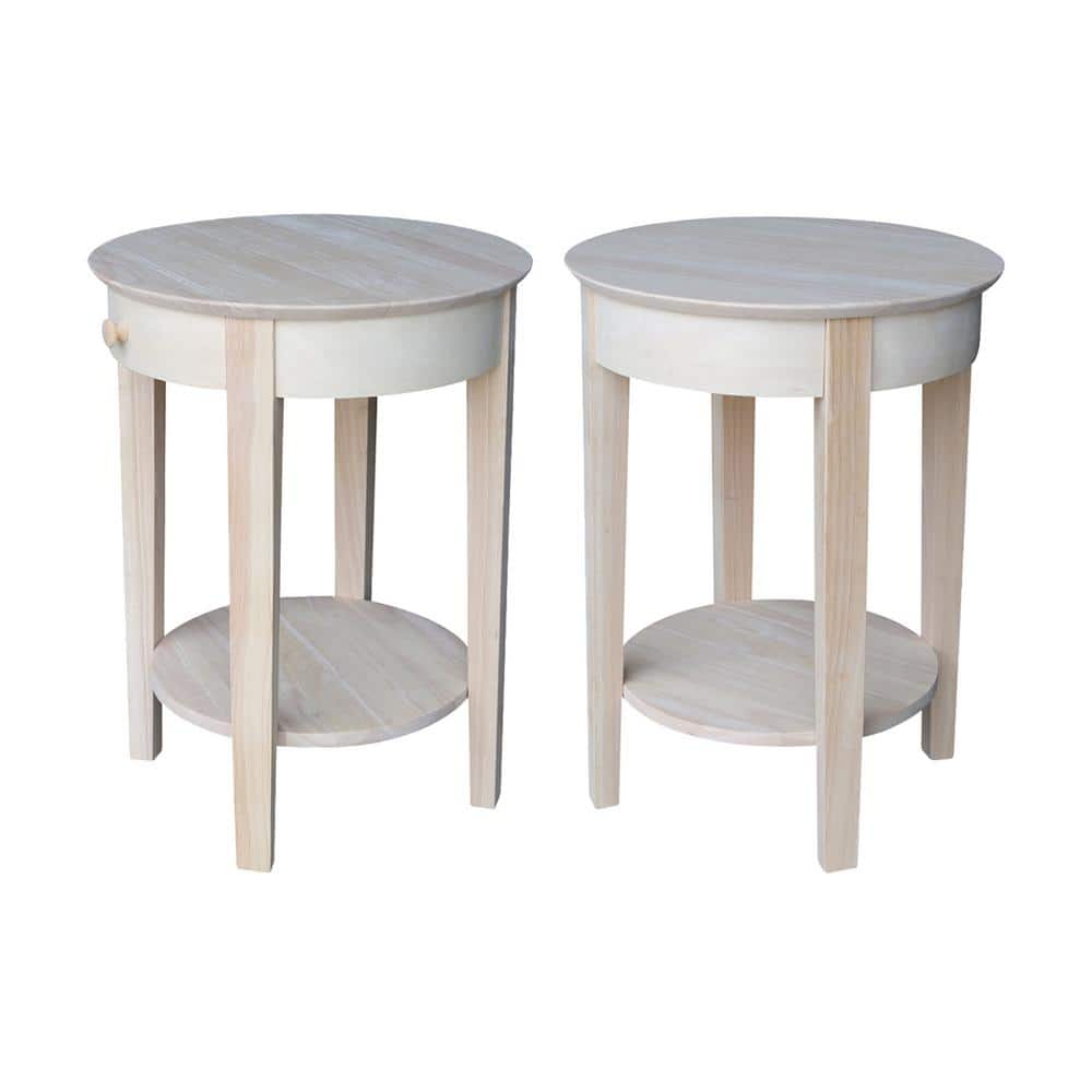Round Solid Wood Accent Table with Storage Drawer