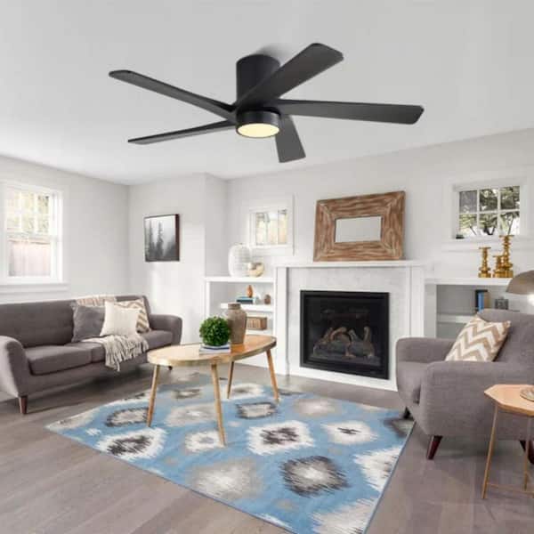 48 in. (4 ft. ) Indoor Flush Mount Ceiling Fan, 5 Solid Wood Blades Ceiling Fan with Remote Black