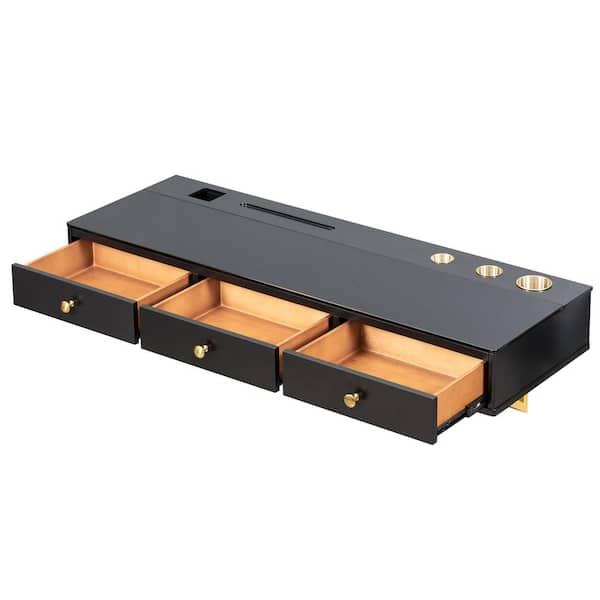 Harper & Bright Designs Black Wall-Mounted Makeup Vanity Table with Drawers, Glass Top, Tabletop Embedded Storage(Mirror, Stool Not Included)