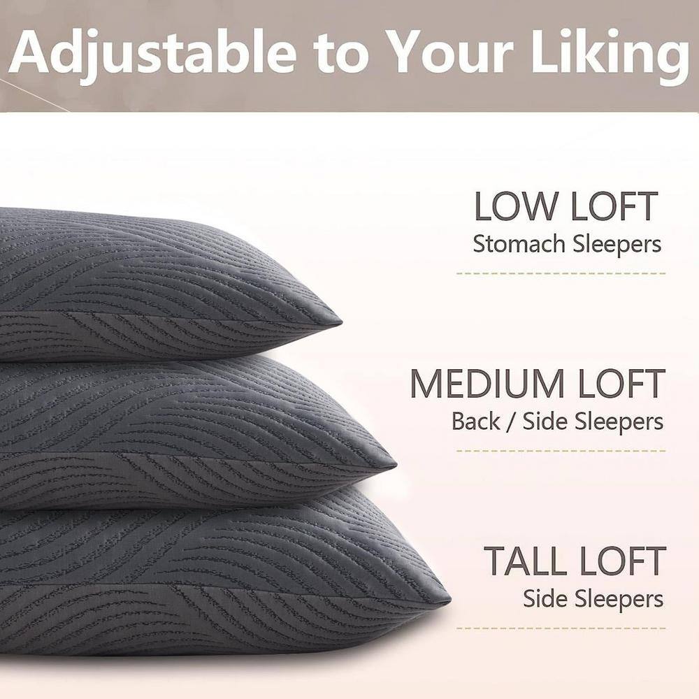 Queen Size Gray Cooling Memory Foam Sleeping Pillows Set of 2