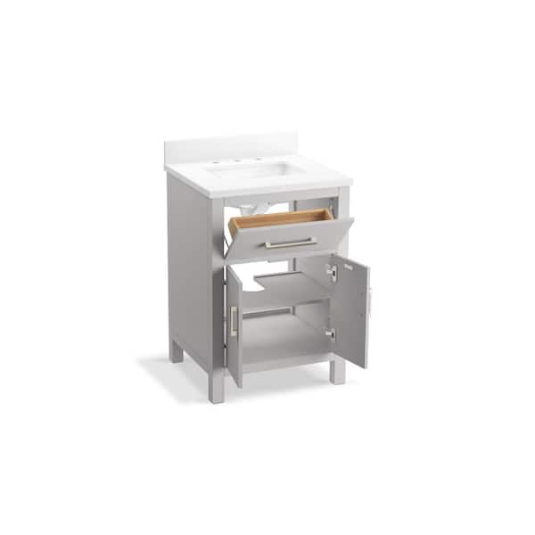 KOHLER Kresla 25in. Single Sink Freestanding Atmos Grey Bath Vanity with White Quartz Top Assembled