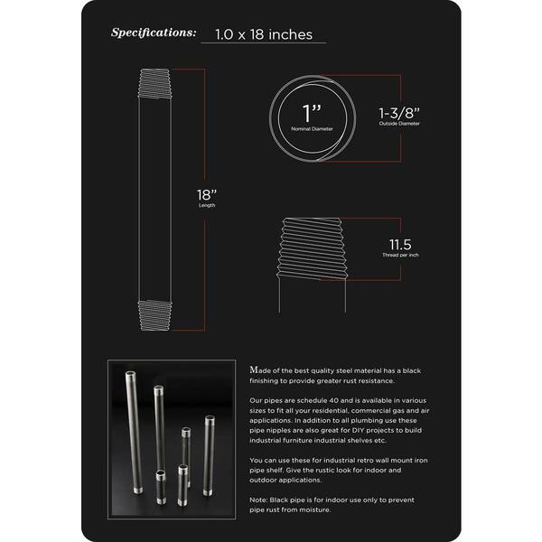 1 in. x 18 in. Black Steel Pipe (5-Pack) 1 in. x 18 in. Black Steel Pipe (5-Pack)