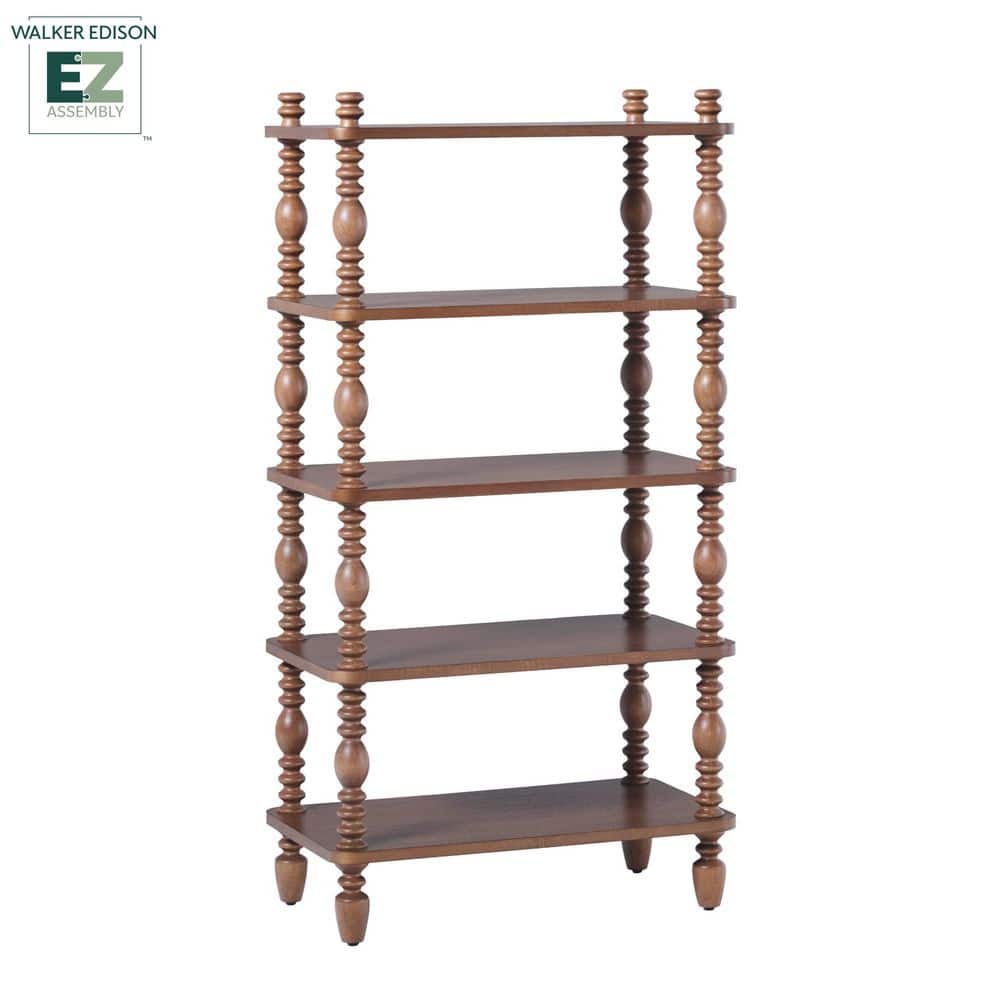 Modern Farmhouse Easy Assembly 25 in. Wide White 5-Shelf Solid Wood Bookcase with Open Storage and Spindle Detailing - thumbnail 2