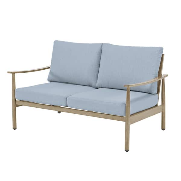 EGEIROSLIFE SleekLine 1-Piece Aluminum Outdoor Loveseat with Blue Cushions