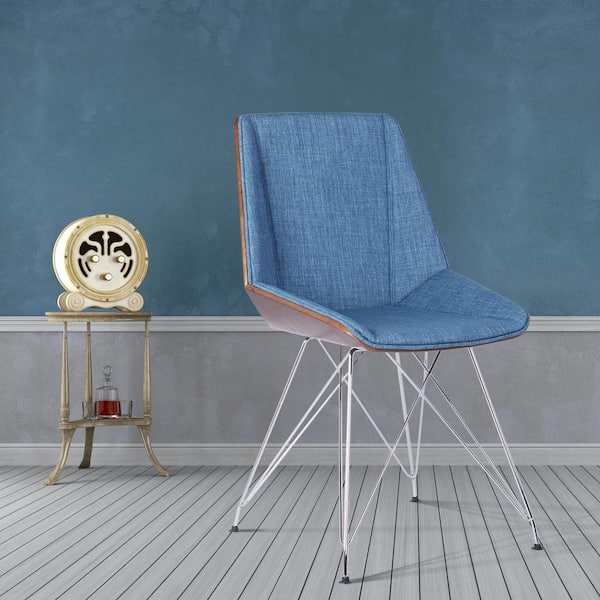 Armen Living Pandora 33 in. Blue Fabric and Chrome Finish Dining Chair