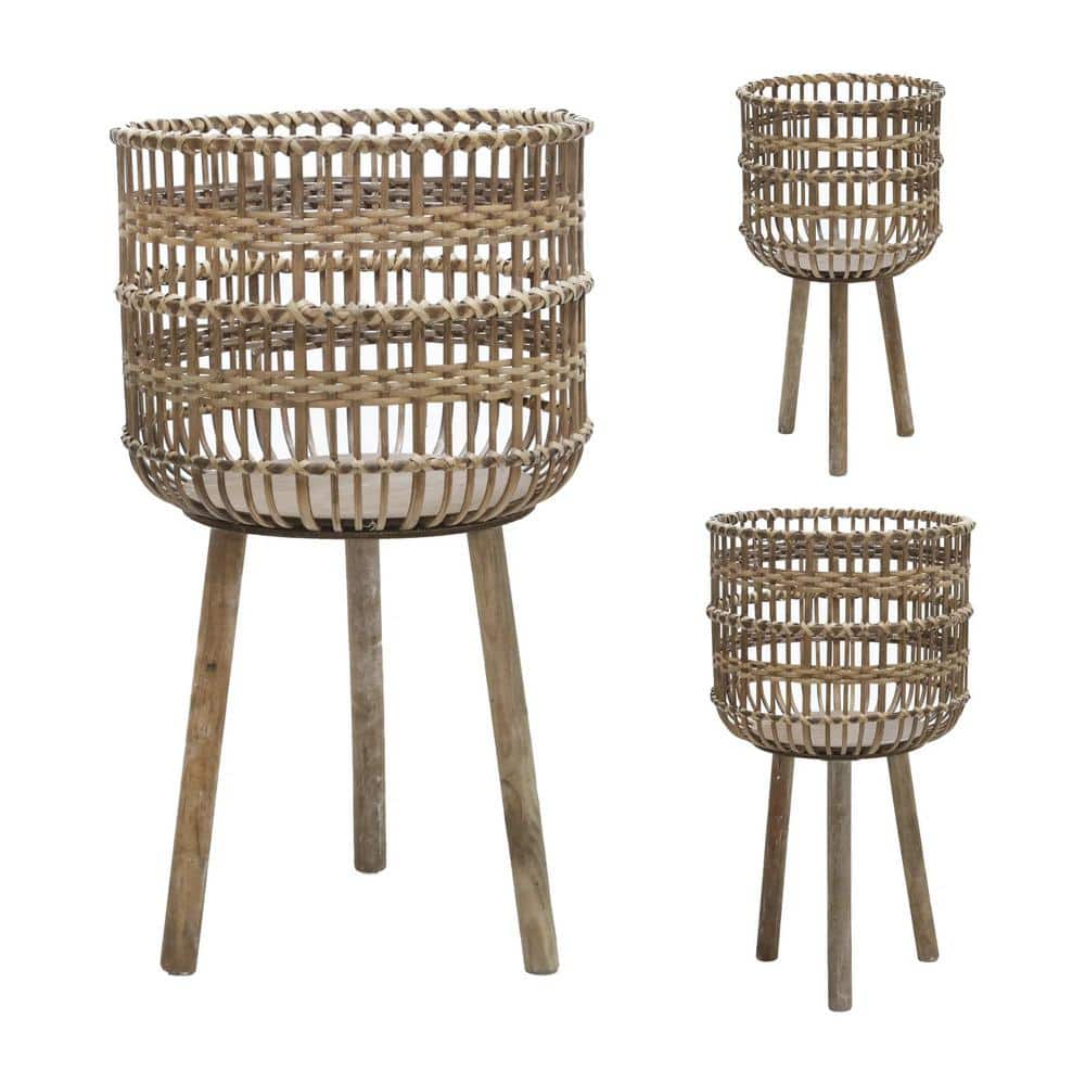 Brown Bamboo S/3 Bamboo Planters 11/13/15 in. Brown