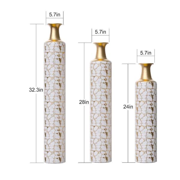 Vintage Gold Floor Large Decorative Antique Worn Vases Set of 3