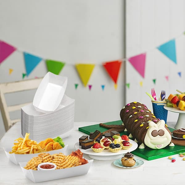 200 Pack Paper Food Boats, Grease-Proof White Kraft Take Out Food Serving Boat Holder for Party, Snack, French Fries