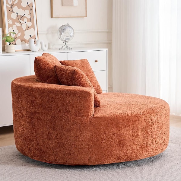 54.33 in. W Orange Swivel Arm Chair and 360° Swivel Sofa With 3