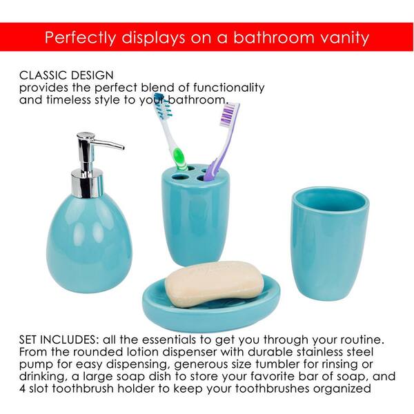 BA41931 Turquoise Home Basics 4 Piece Ceramic Prism Bath Accessory Set 