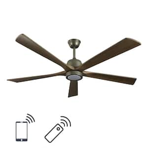 58.8 in. Indoor Olive Green Wood Ceiling Fan with Integrated LED Light and Remote Control