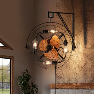 20 in. Indoor Black Low Profile Ceiling Fan with Light Plug-in Farmhouse Caged Mounted Fan with Remote