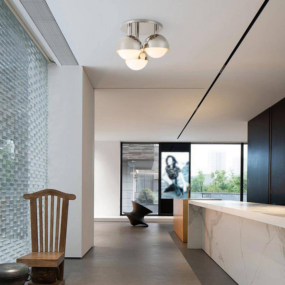 Nickel 3-Light Globe Semi Flush Mount Ceiling Fixture