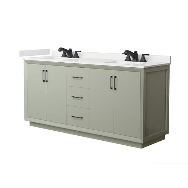 Wyndham Collection Strada 72 in. W x 22 in. D x 35 in. H Double Bath Vanity in Light Green with White Quartz Top