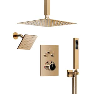 7-Spray Patterns 12 in. 6 in. Rainfall Wall and Ceiling Mount 2.5 GPM Fixed and Handheld Shower Head in Rose Gold