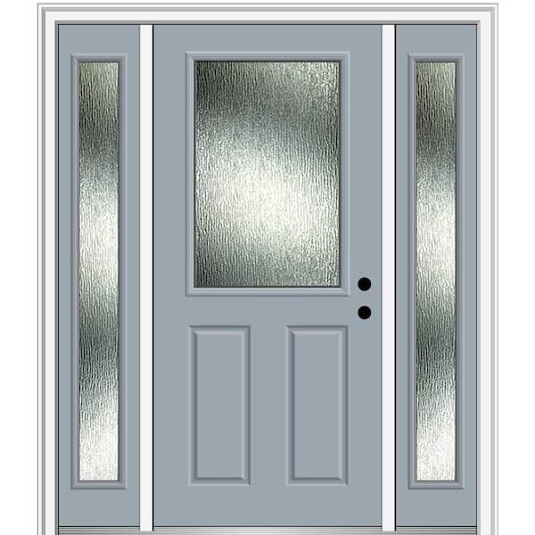 MMI Door 64 in. x 80 in. Left-Hand Inswing Rain Glass Storm Cloud Fiberglass Prehung Front Door on 4-9/16 in. Frame