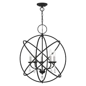 Cahill 5-Light Black Chandelier with Satin Nickel Candles and Crystals