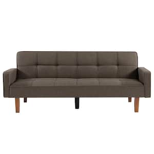 75 in. W Brown Mid Century Modern Convertible Linen Upholstered Recliner Sleeper Sofa Bed