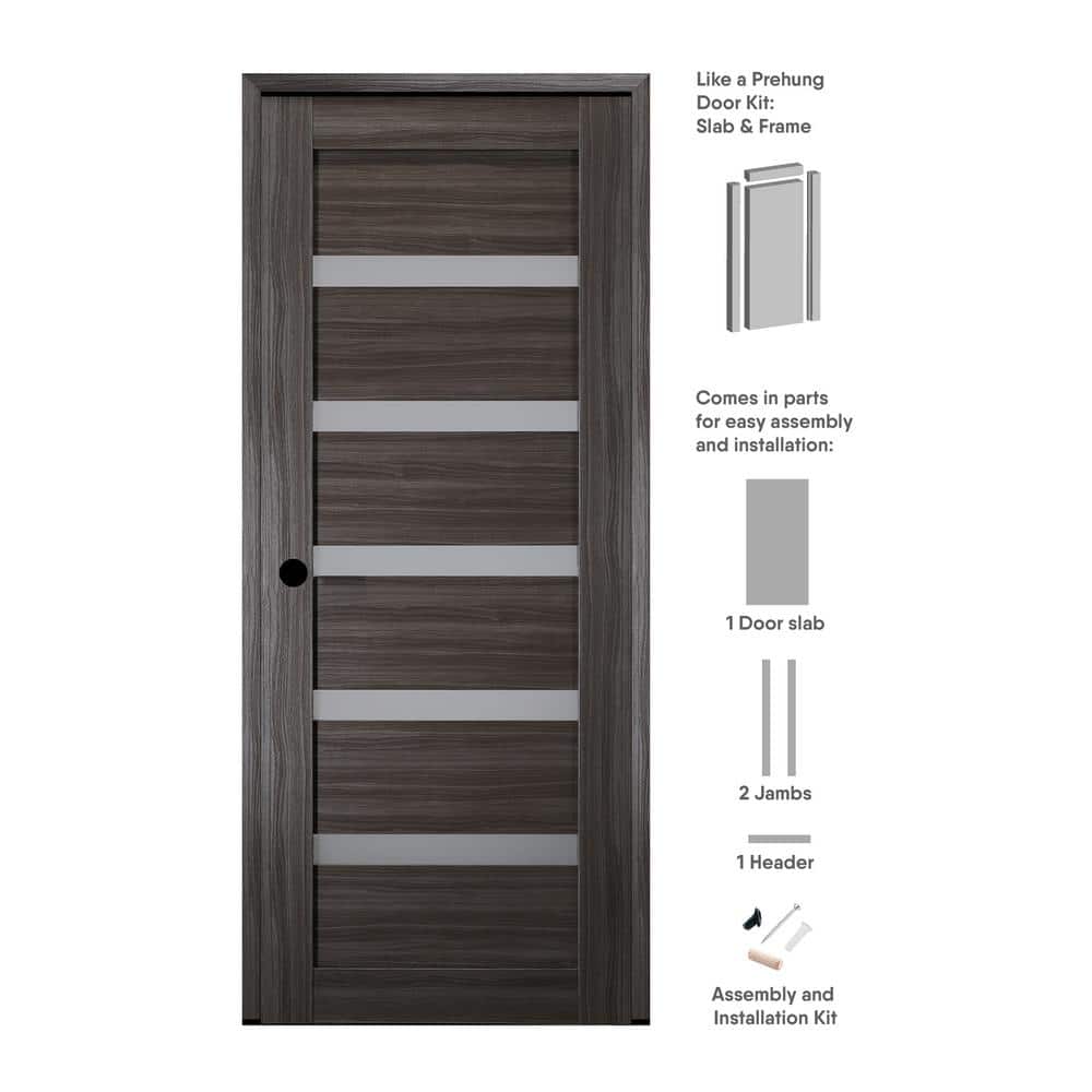 Leora Gray Oak Composite Interior Door with Frosted Glass Panels