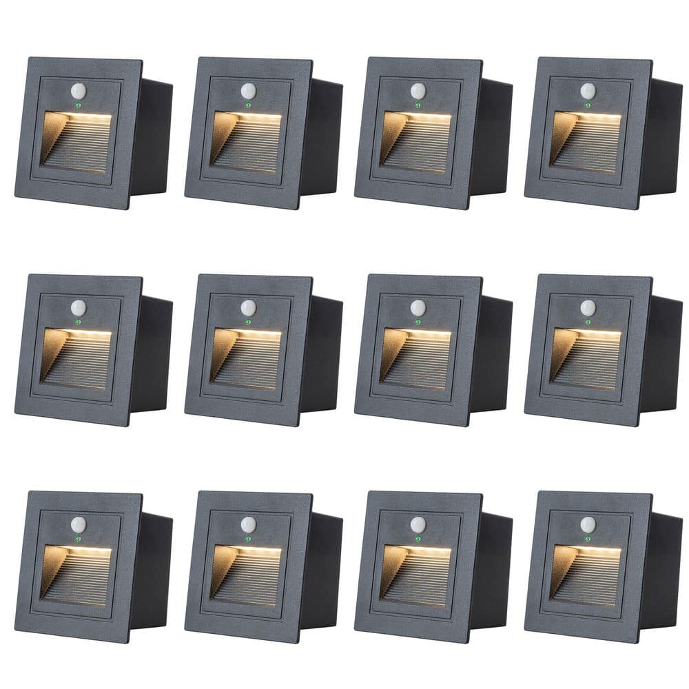 3.25 in. Hardwired Black Aluminum Motion Sensing LED Outdoor Deck Stair Light with glass Lens (12-Pack) price history on PriceWatchPro
