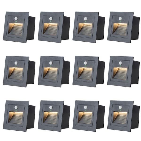 3.25 in. Hardwired Black Aluminum Motion Sensing LED Outdoor Deck Stair Light with glass Lens (12-Pack)
