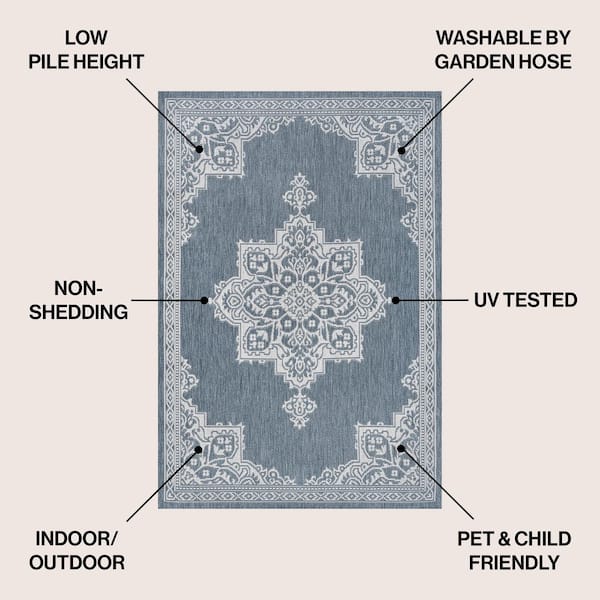 Arden Vintage Casual Medallion Blue/Cream 5 ft. x 8 ft. Indoor/Outdoor Area Rug