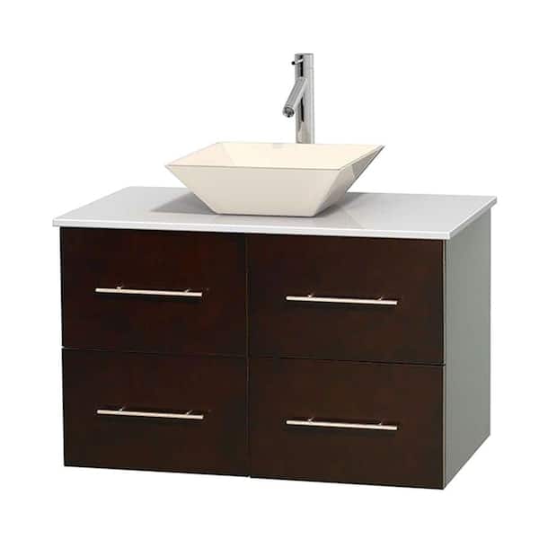 Wyndham Collection Centra 36 in. Vanity in Espresso with Solid-Surface Vanity Top in White and Bone Porcelain Sink