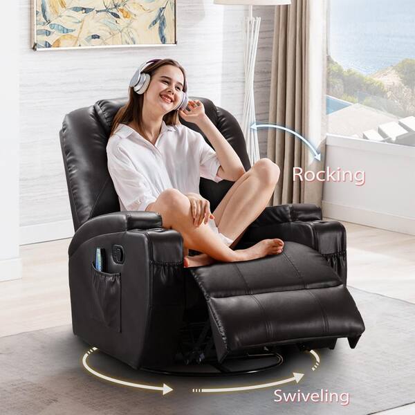 Swivel Brown Breathable Rocking Leather, Leather Massage Chair Recliner