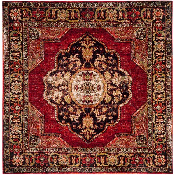 SAFAVIEH Vintage Hamadan Red/Multi Doormat 3 ft. x 3 ft. Border Medallion Square Area Rug