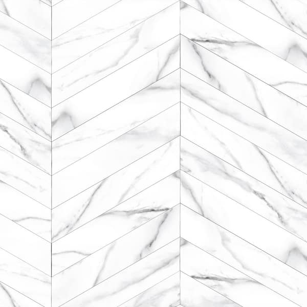 Elegance White Chevron 15.75 in. x 3.15 in. Matte Porcelain Tile Sample