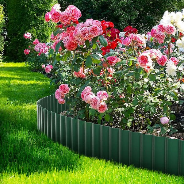 4" x 10' Green Corrugated Metal Garden Edging Landscape Edging Border for Lawn Flower Bed Garden Fence Paver Edging