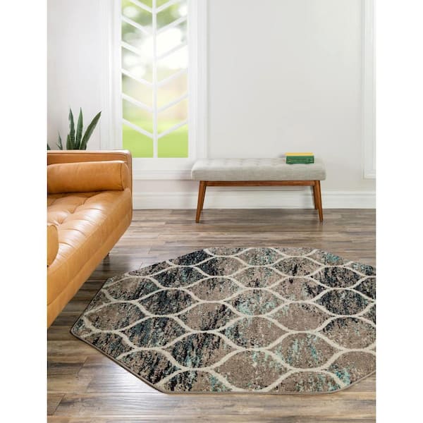 Trellis Frieze Rounded Blue Multi 6 ft. 1 in. x 6 ft. 1 in. Area Rug