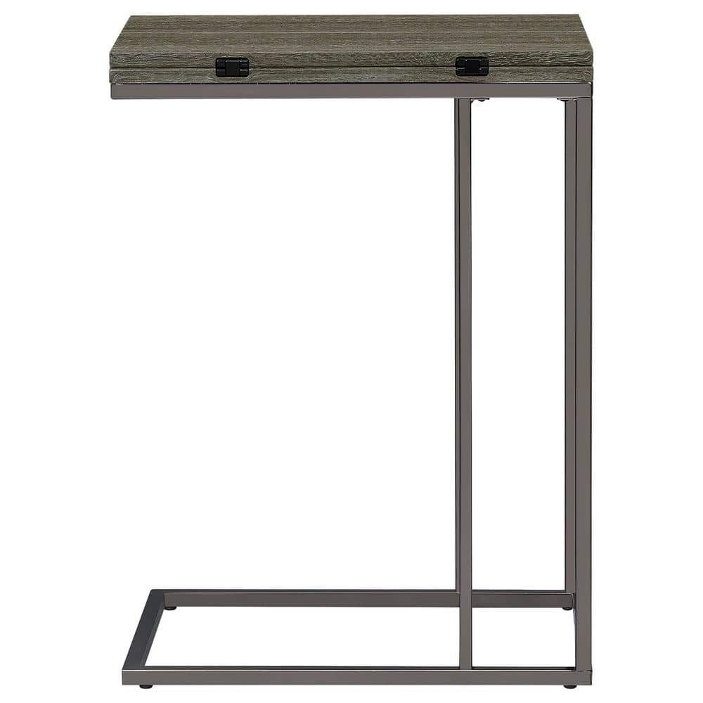 Weathered Gray Metal and Wood Rectangular Snack Table